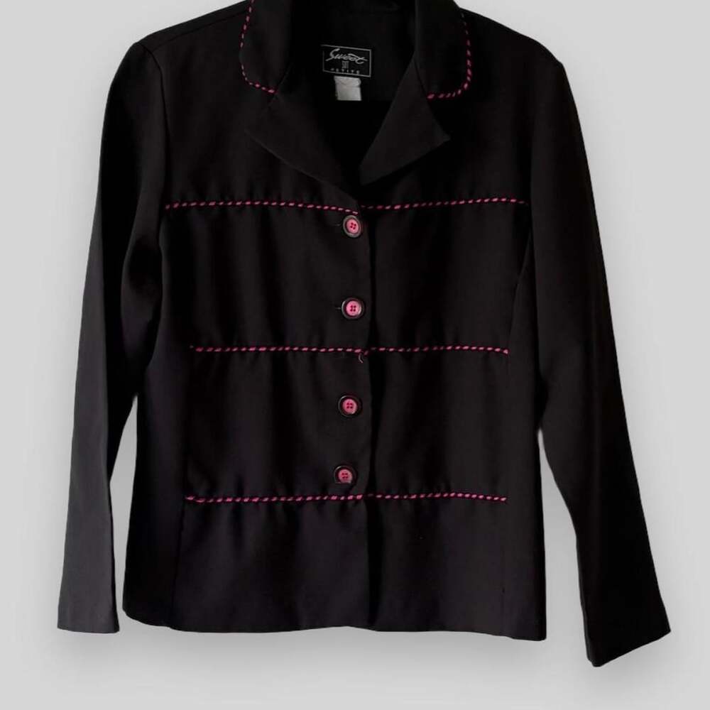 Sweet Suit Petite Black Blazer Pink Whipstitch 90s Y2K